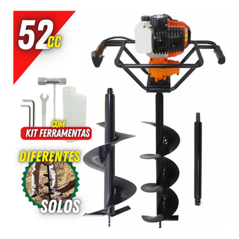 Perfurador De Solo 2t Vulcan com Alongador + Broca 80x25