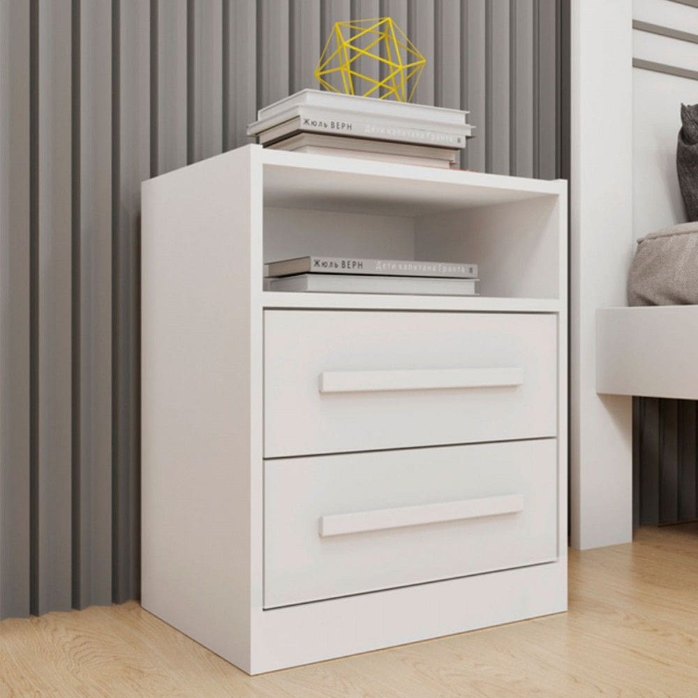 Mesa de Cabeceira Olga 2 Gavetas Neve - Pnr Móveis