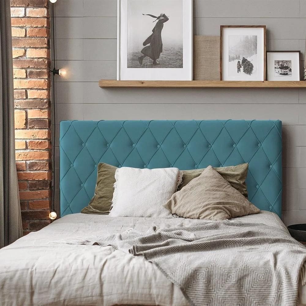 Cabeceira King Estofada Chicago Capitonê 195cm Veludo Azul