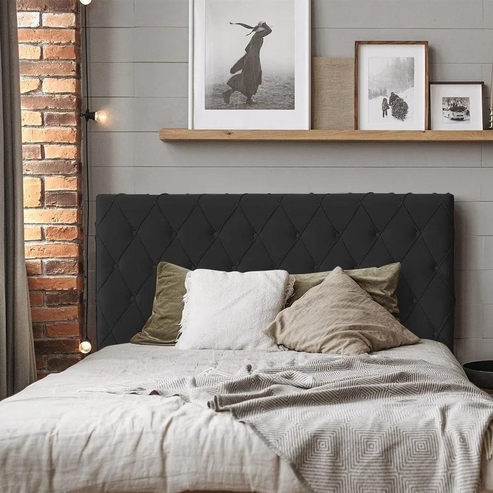 Cabeceira King Estofada Chicago Capitonê 195cm Veludo Preto