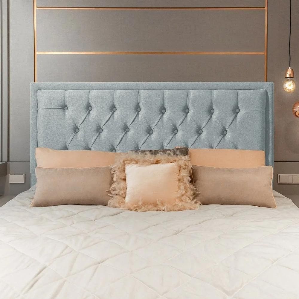Cabeceira King Estofada Veneza 195cm Design Clássico Linho Cinza