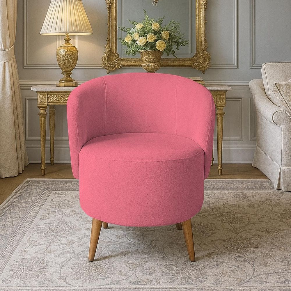 Poltrona Orgânica Suede Aisha Sala Escritório Pé Madeira Rosa