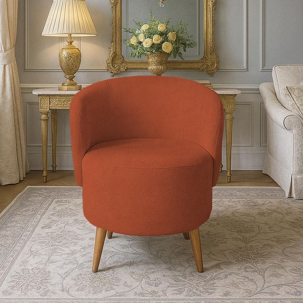 Poltrona Orgânica Suede Aisha Sala Escritório Pé Madeira TerraCota