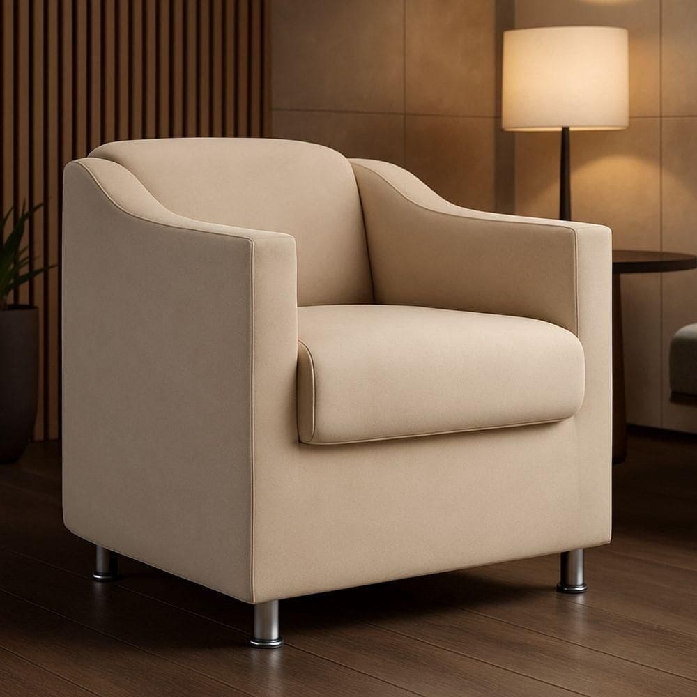 Poltrona Cadeira Sala Recepção Clinicas Auditórios Compacta Astra Cor Bege