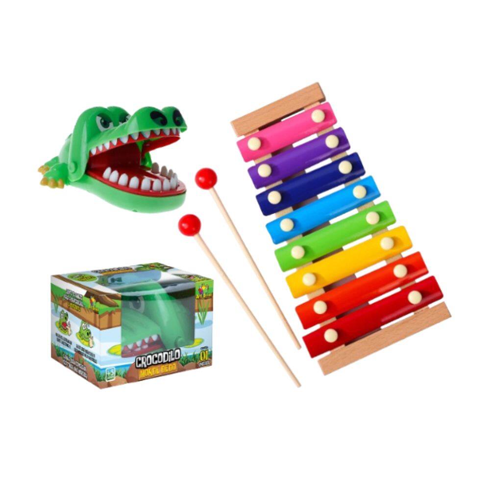 Xilofone Infantil Brinquedo + Jogo Croc Croc Crocodilo Morde Dedo
