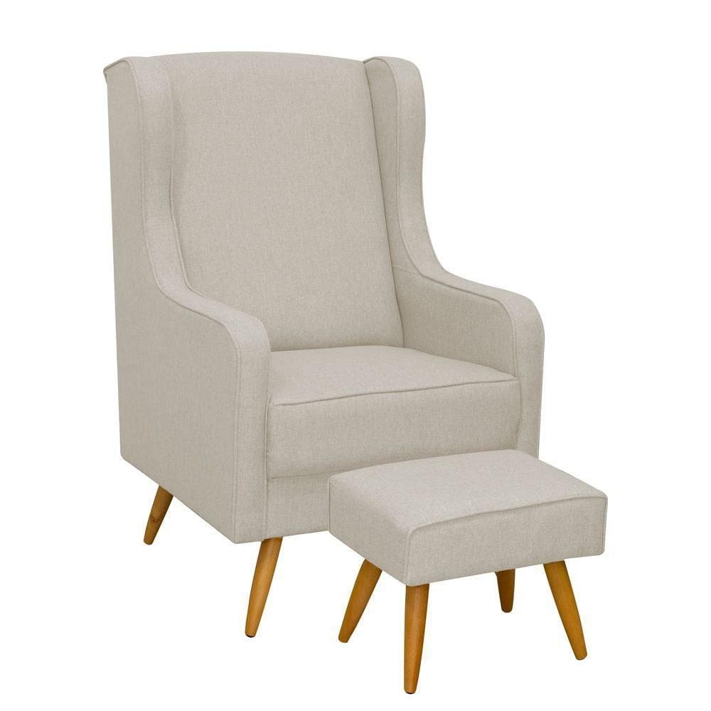 Poltrona Sala Amamentação E Puff Giovanna Linho bege