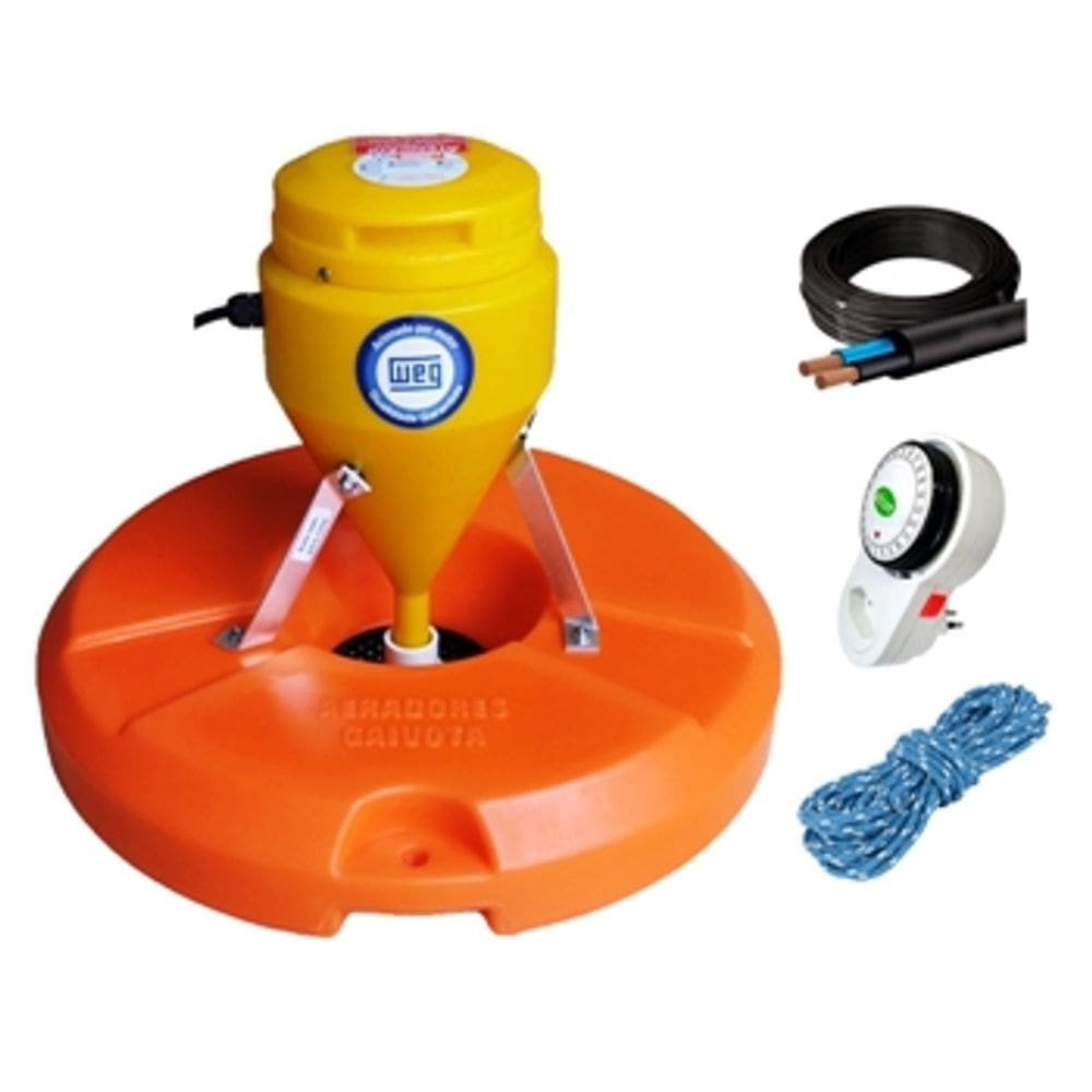 Kit Aerador Chafariz Piscicultura Monofásico 0,5 Cv - Timer Cabo Corda Oxigenador para Tanques de Peixes Gaivota