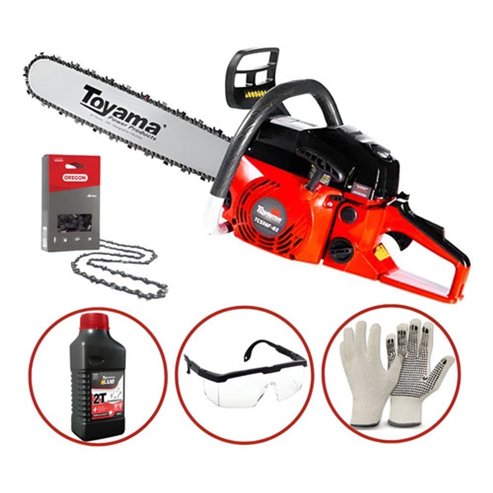 Moto Serra Toyama 54cc + Oleo Lubrificante Toyama Lub 2T 500ml + Óculos com Regulagem + Luvas de Proteção