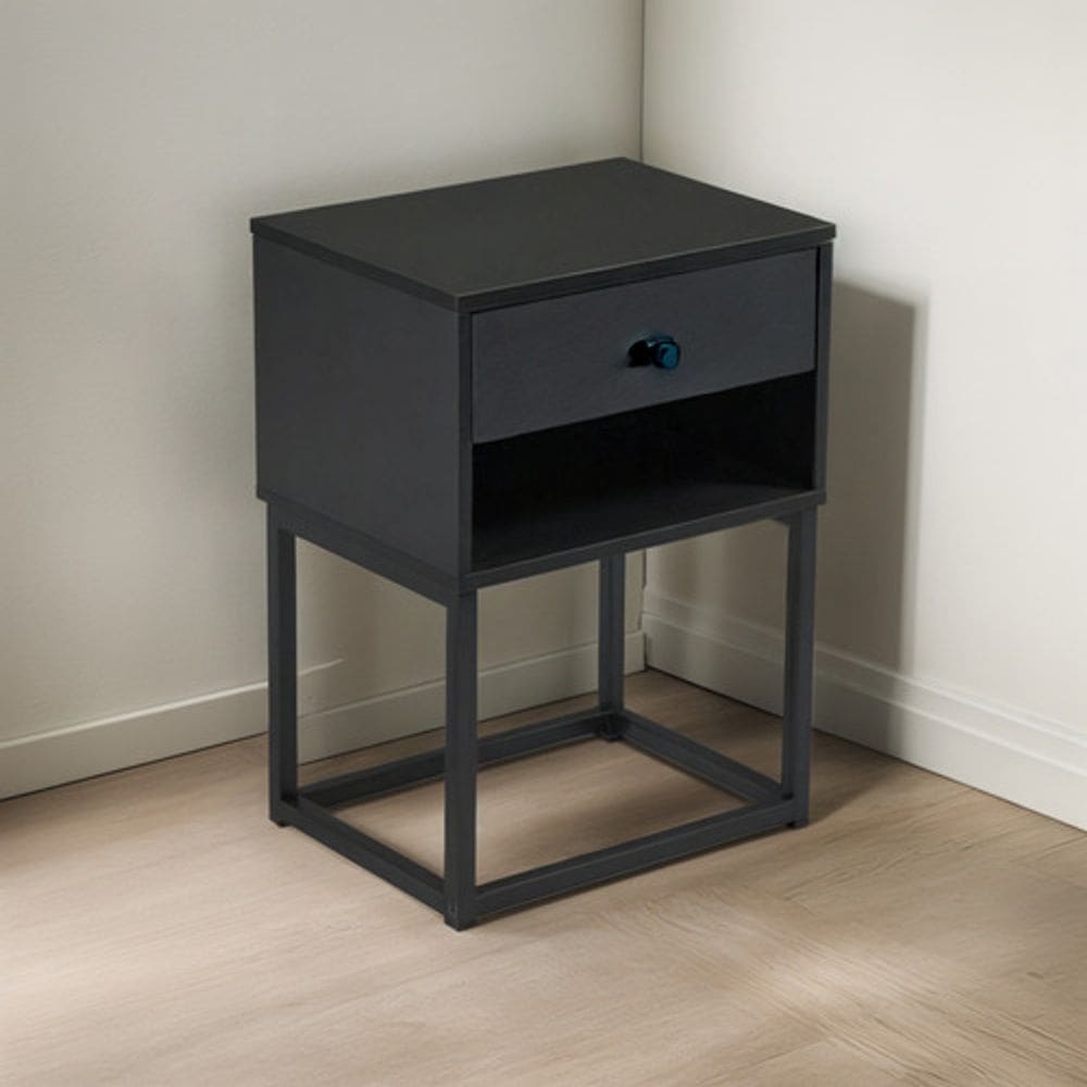 Mesa De Cabeceira Lateral Preta 55x40x40cm Com Gaveta