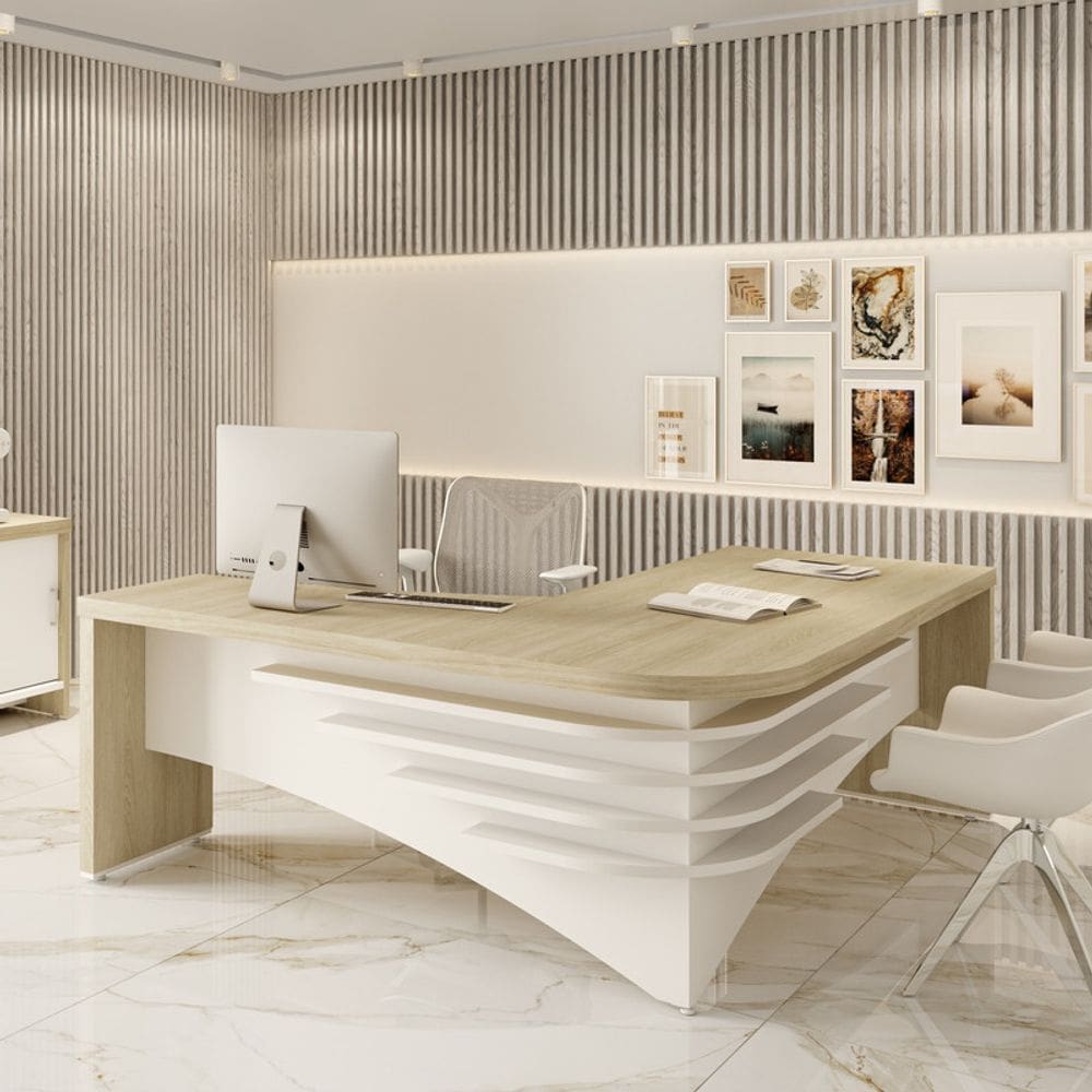 Mesa Tamburato Diretor Ii Ld - Carvalho/Branco 6209