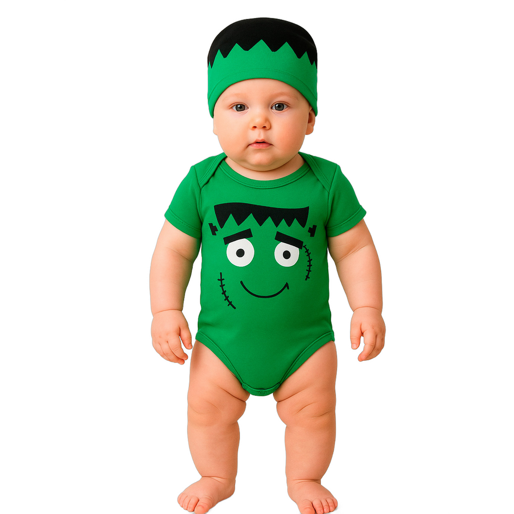 Conjunto Body Bebe + Touca Roupa Infantil Fantasia Halloween