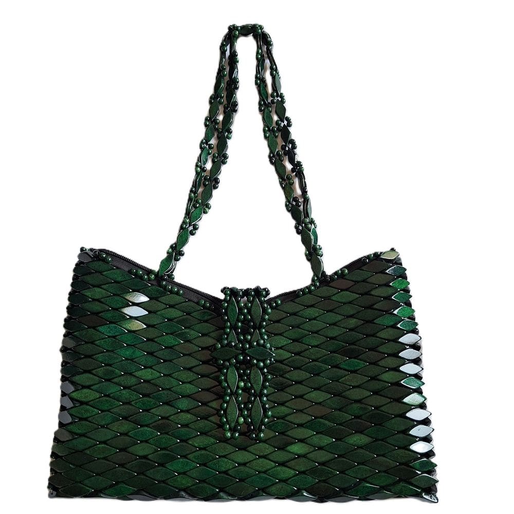 Bolsa Madeira Retangular Corte V Verde com Fecho 32cm
