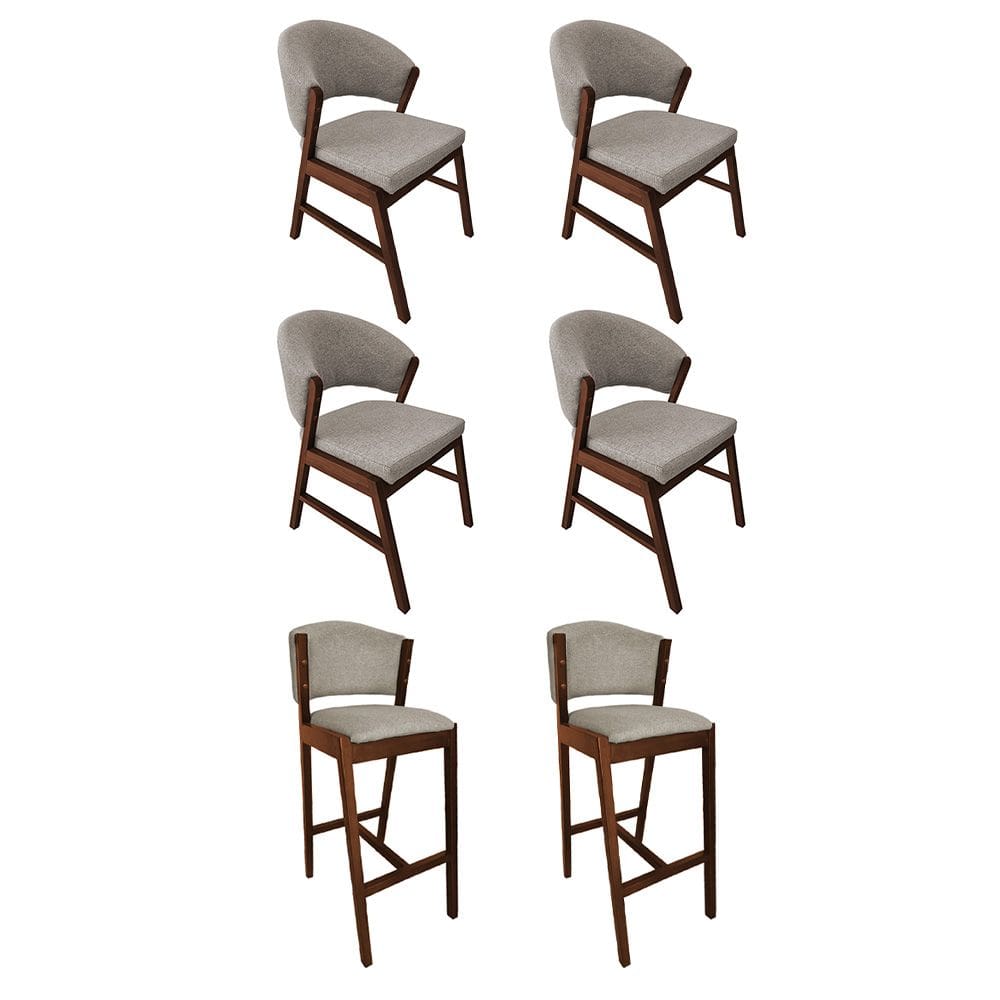 Kit 4 Cadeiras de Jantar Debora com 2 Banquetas Ana Madeira Maciça néctar das flores Premium Linho Bege