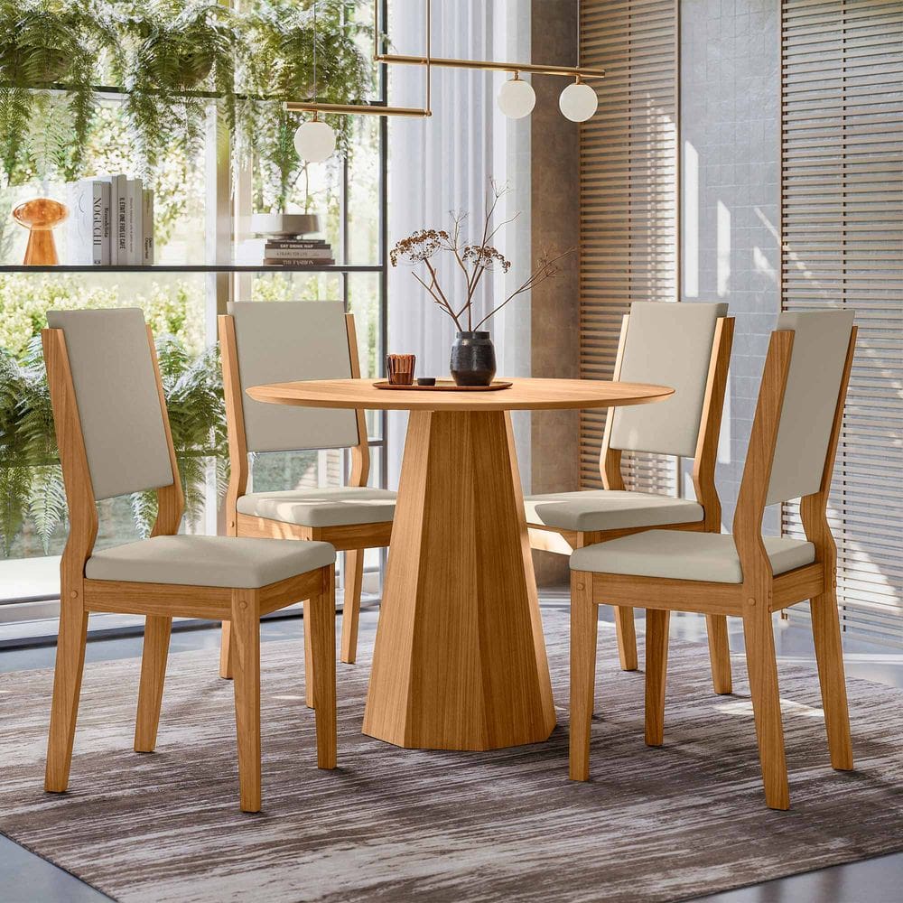 Conjunto Sala de Jantar Mesa Isis 1,00m Tampo em Mdf com 4 Cadeiras Carol Ypê/Ja01 - New Ceval