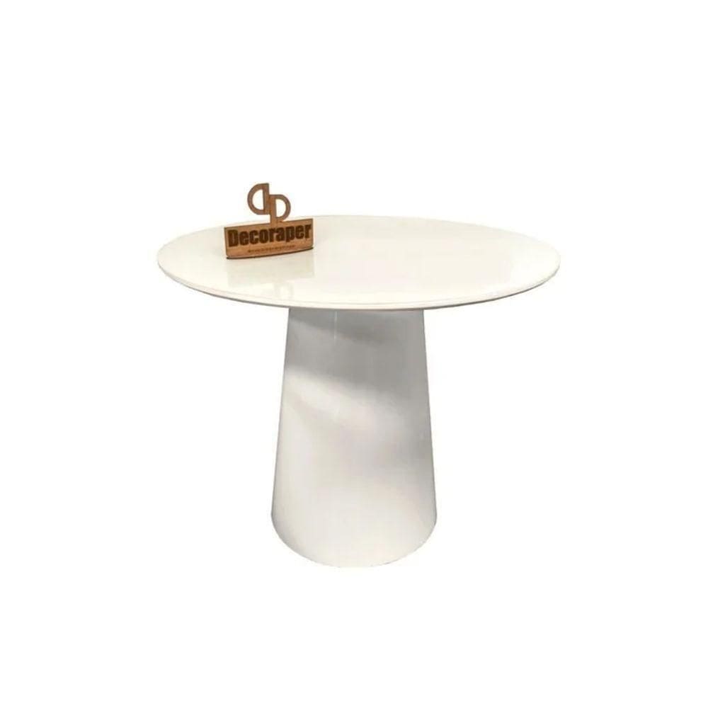 Mesa De Canto Cone Laqueado Com Tampo Vidro 60cm Branco 70cm Branco