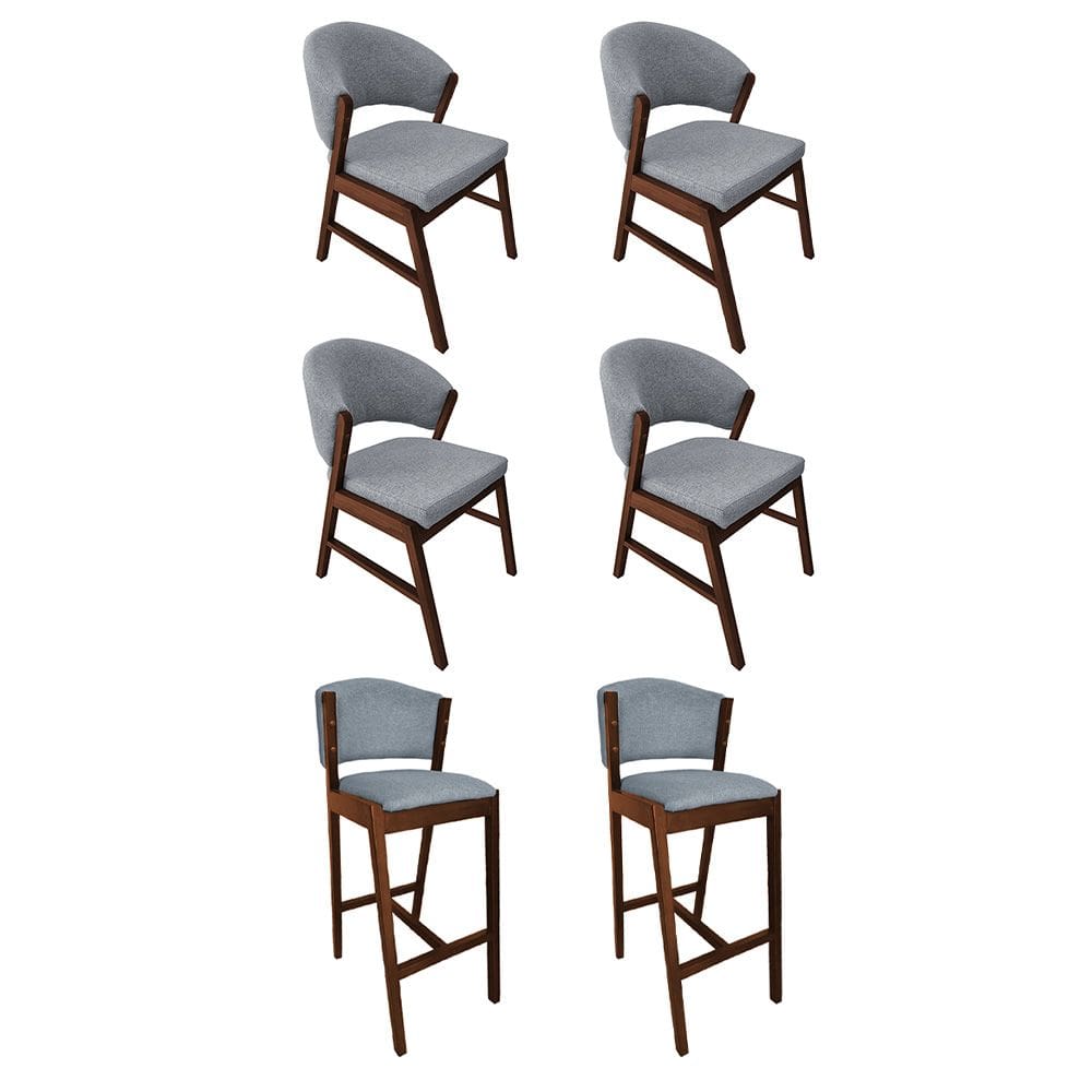 Kit 4 Cadeiras de Jantar Debora com 2 Banquetas Ana Madeira Maciça néctar das flores Premium Linho Cinza