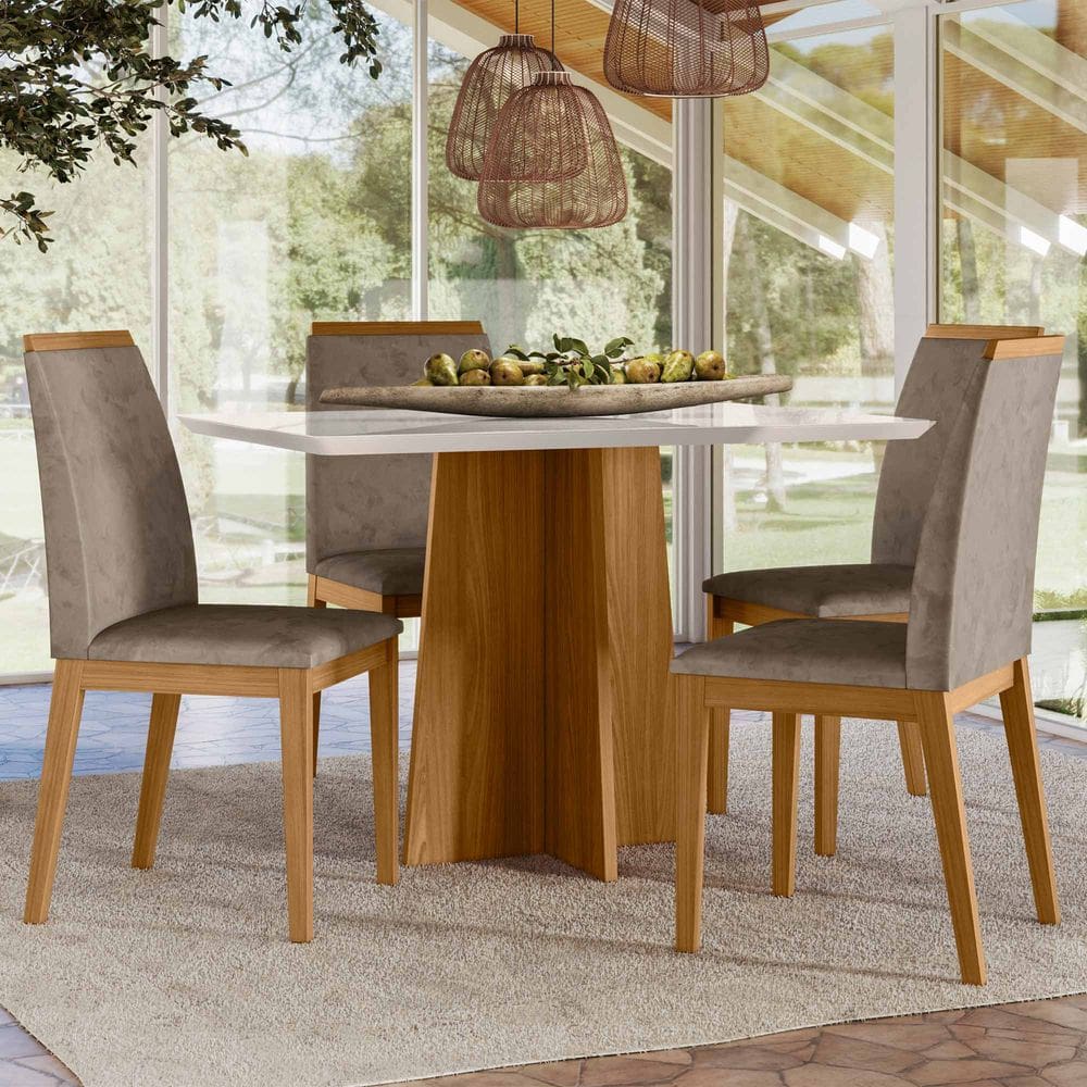 Conjunto Sala de Jantar Mesa Anitta 1,20m com 4 Cadeiras Fernanda Ypê/Off White/Lux - New Ceval
