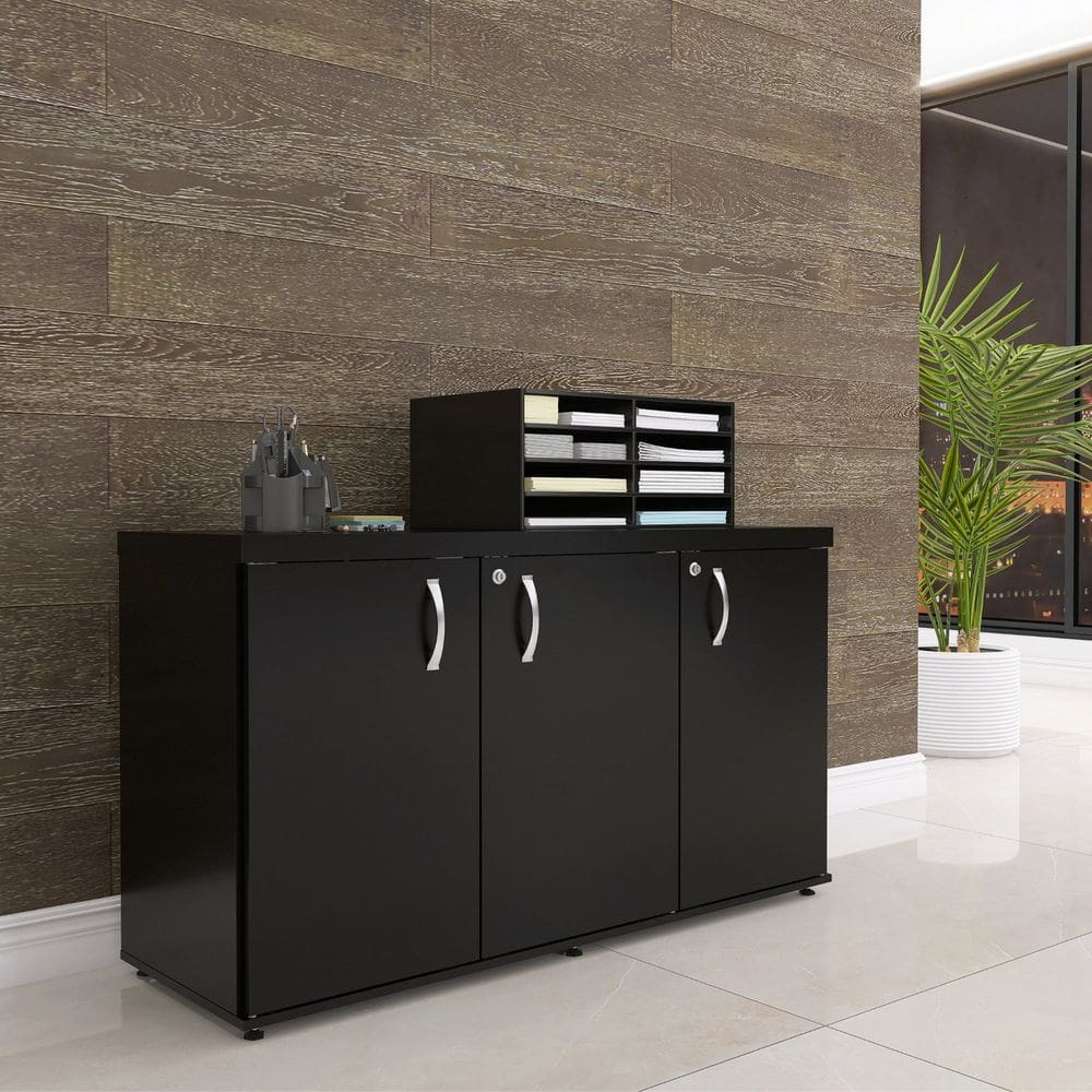 Armário 3 Portas Pivotante Credenza Preto