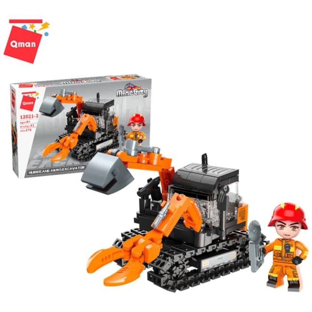 Bloco de Montar Qman Kit 4 caixas Set Bombeiro em Ação Mine City