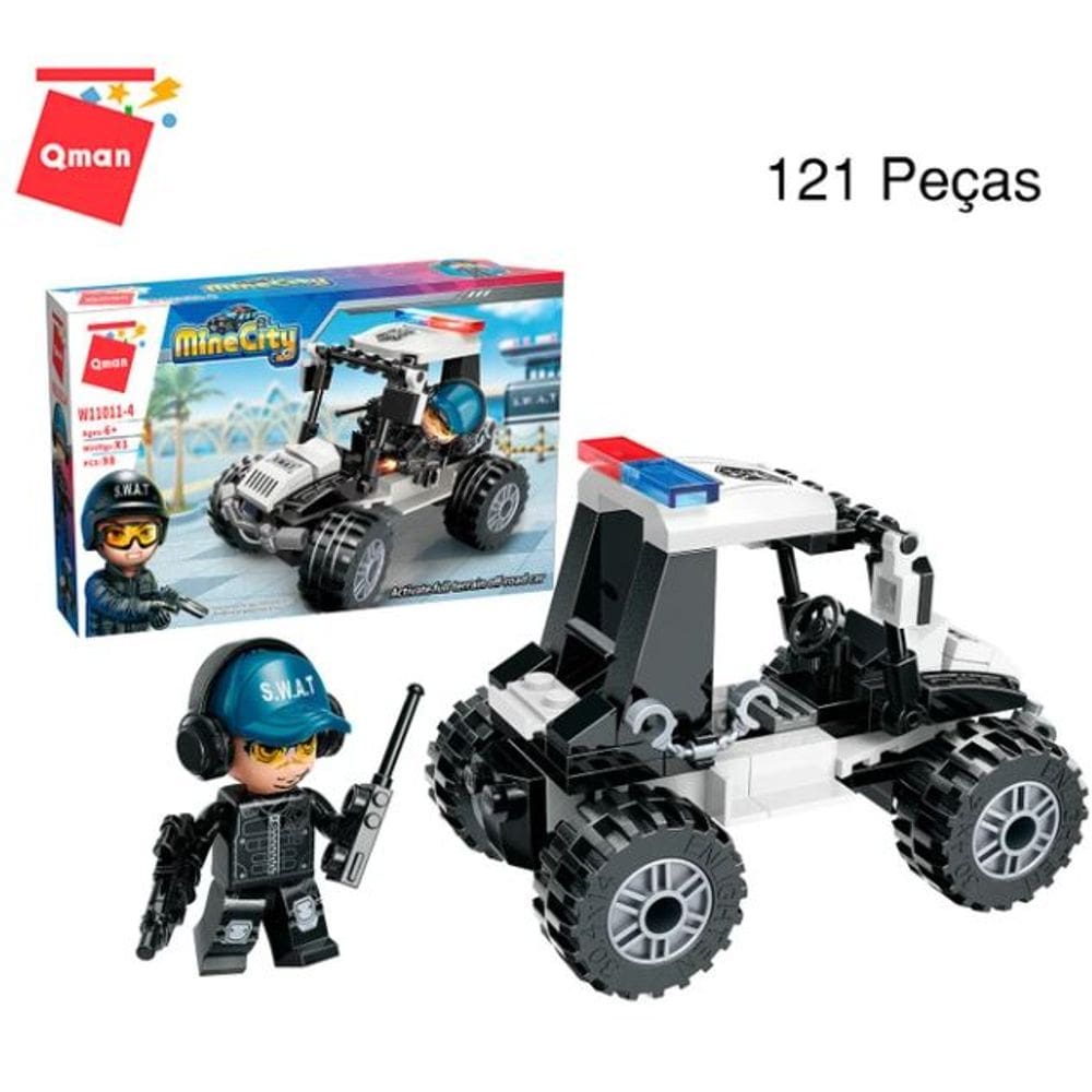 Bloco de Montar Qman Kit 4 caixas Set Polícial em Ação Mine City