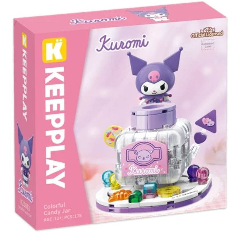 Bloco de Montar Keepplay Pote de Doces Coloridos Kuromi Hello Kitty e Amigos