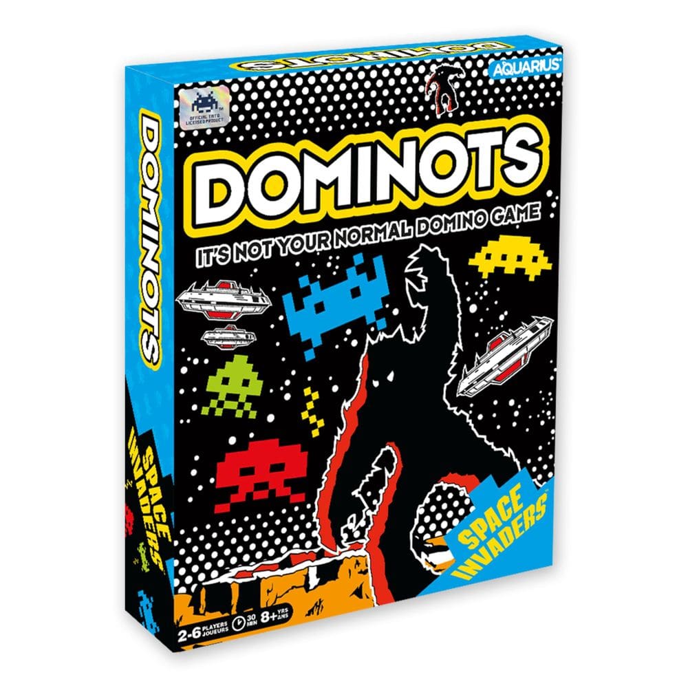 Jogo de azulejos AQUARIUS Space Invaders Dominots oficialmente licenciado