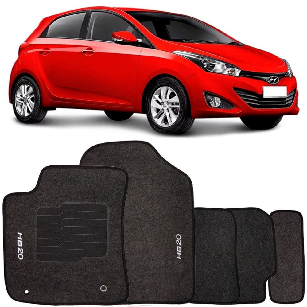 Jogo de Tapete Automotivo Carpete Hyundai Hb20 2012 à 2019 Soft Logo Bordado 5 Peças