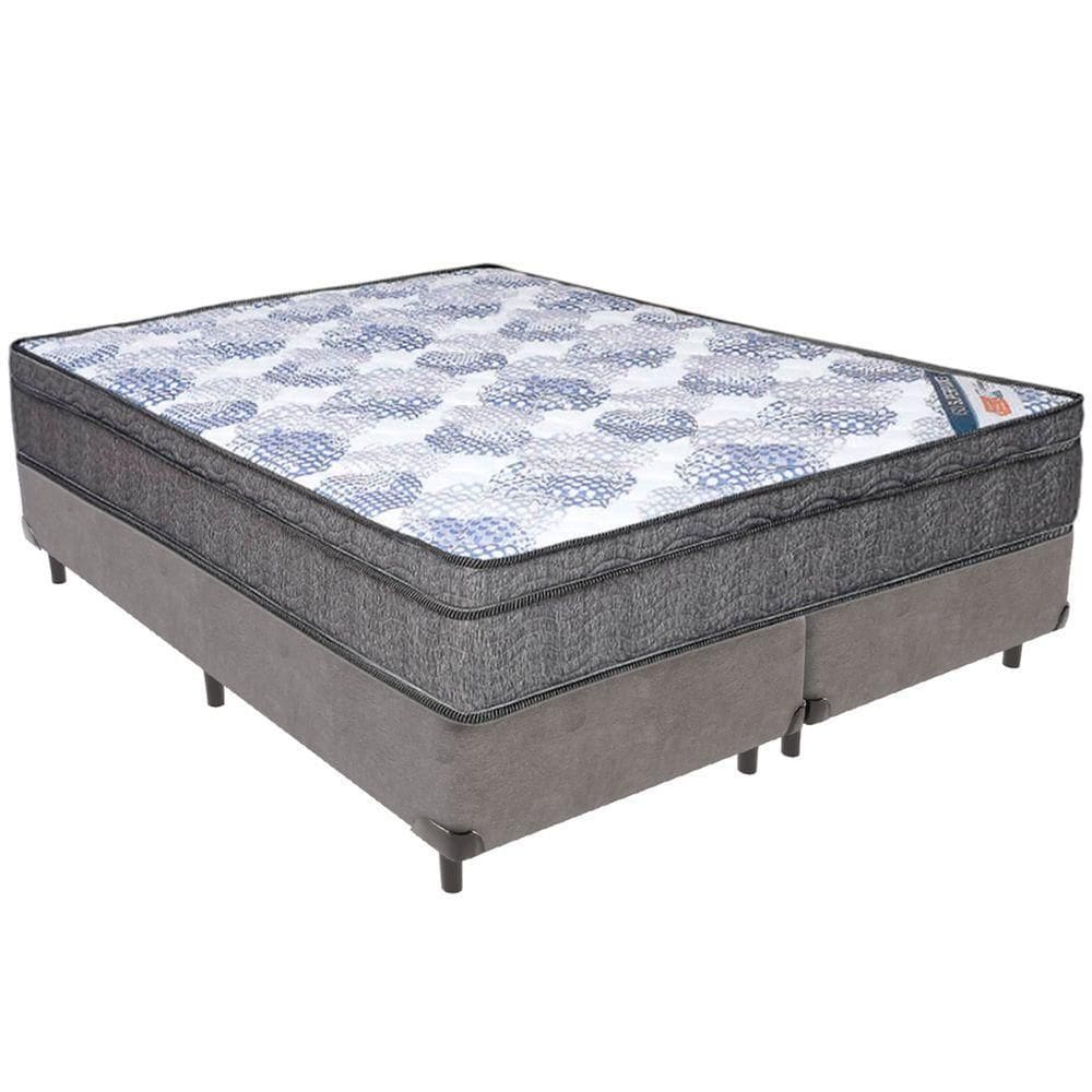 Cama Box Cinza E Colchão Iso Molas Ensacadas Molas Ensacadas Queen Ortobom