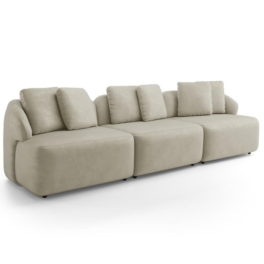 Sofá 3 Lugares Para Sala De Estar Living 234cm Arlo F04 Veludo Bege - Lyam Decor