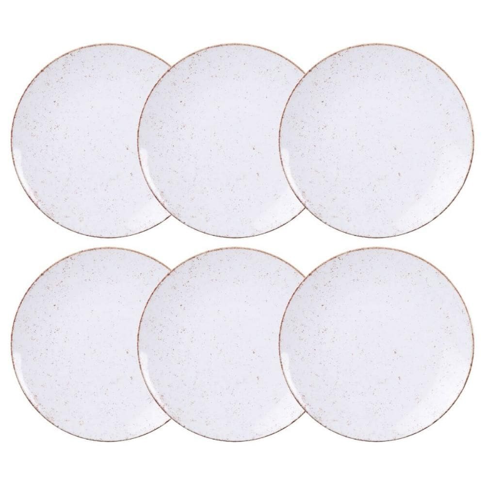 Kit 6 Pratos de Sobremesa 21cm Porcelana Rústico Marrom Tram