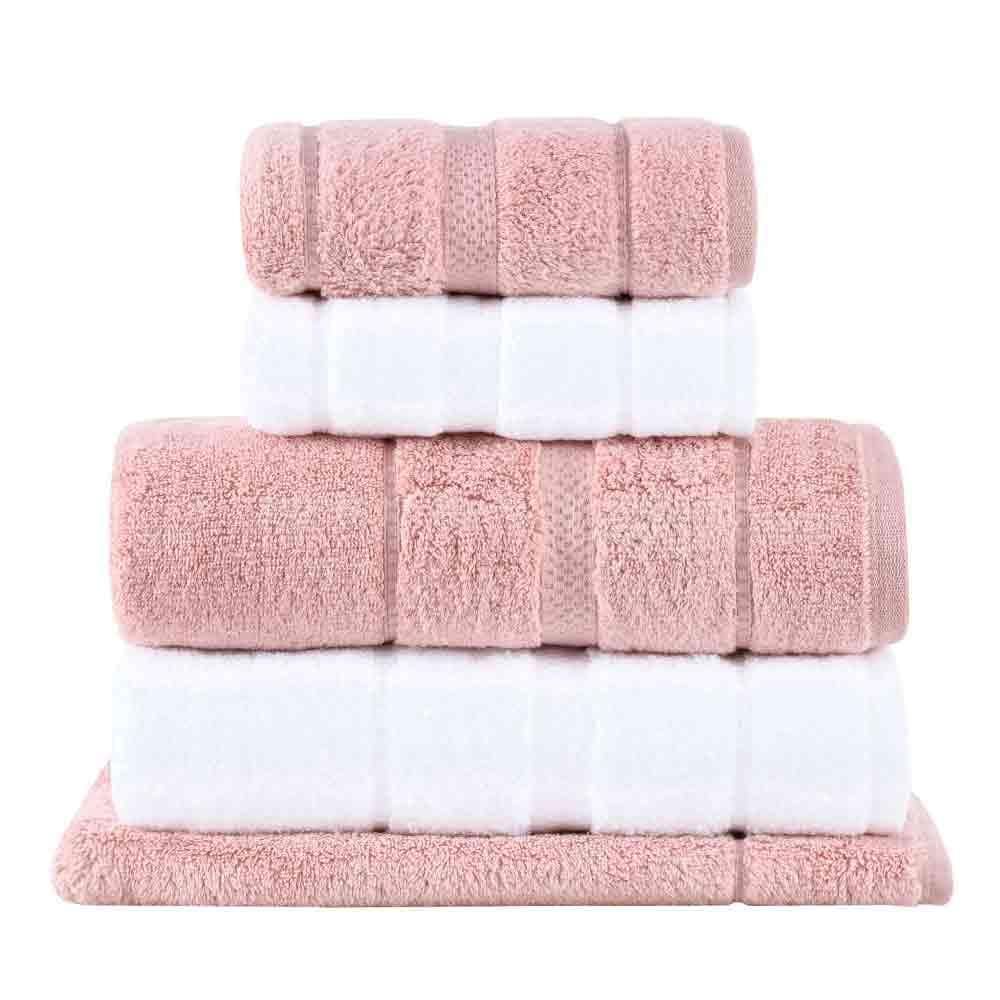 Jogo de Toalhas de Banho com 05 Peças Vision Dual Air Branca e Rosa - Buddemeyer