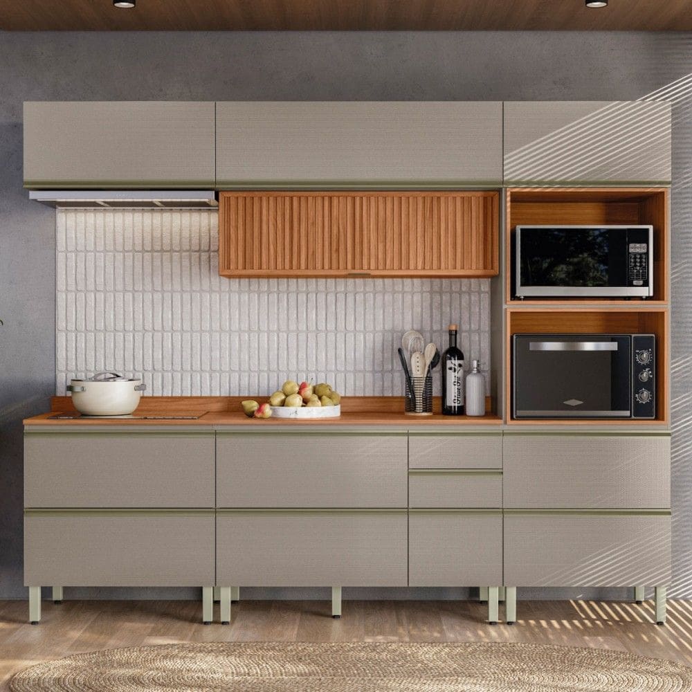 Cozinha Completa Proença 7 Portas 6 Gavetas Nogueira/Nude Prime Tx Dp270 - Demobile