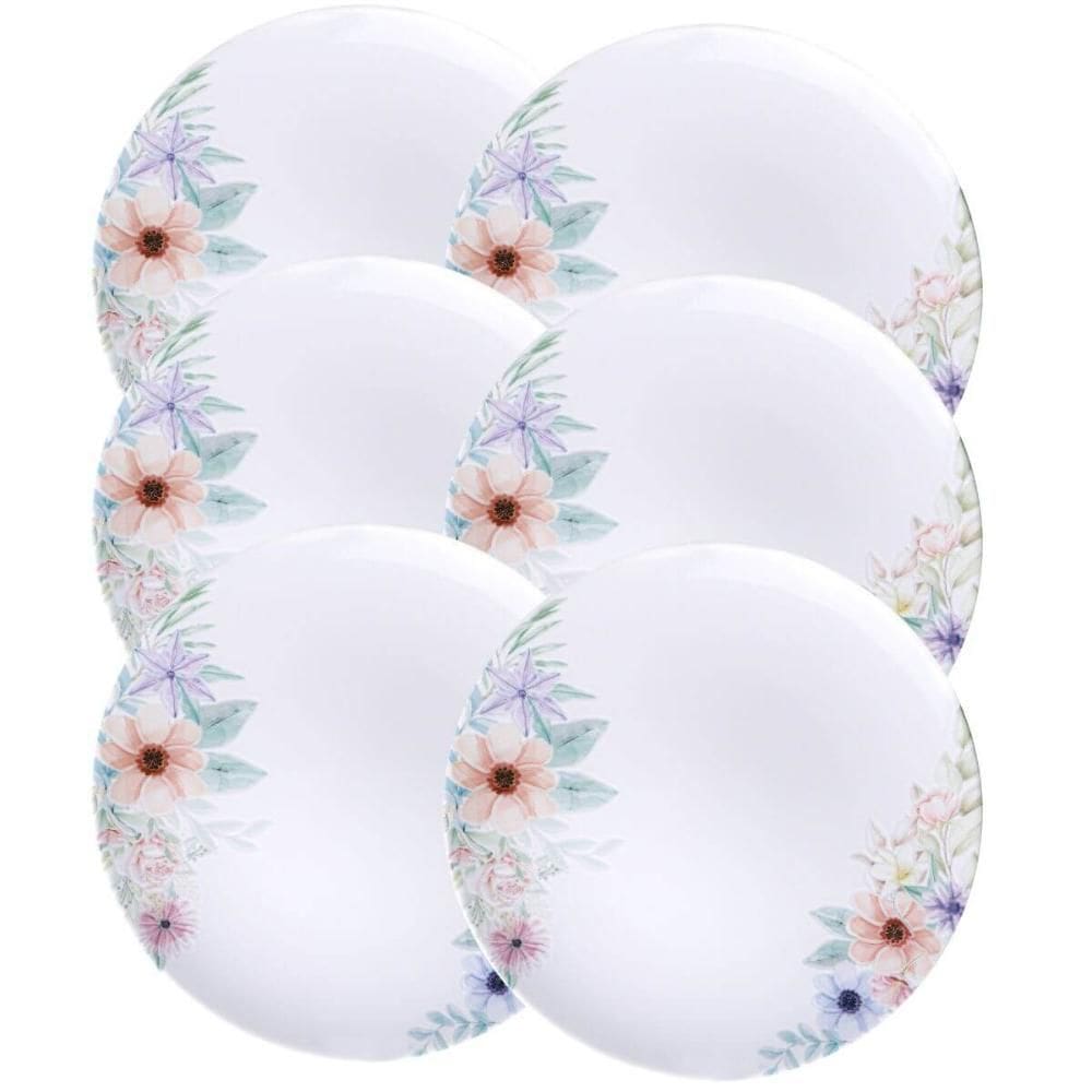 Jogo 6 Pratos Rasos 28cm Tramontina Floratta Porcelana Decor