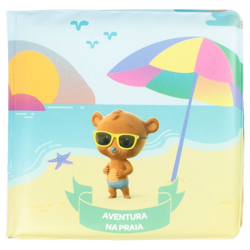 Livro Banho Bebê Ursinho Unissex Aventura na Praia -Pimpolho
