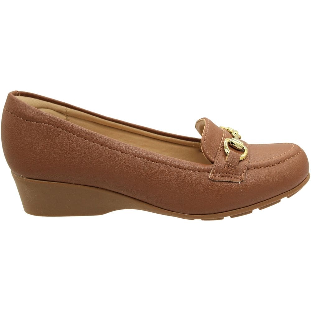 Sapato Anabela Modare Ultra Conforto Adorno Dourado Feminino