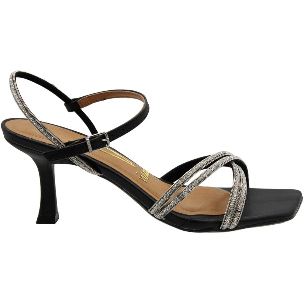 Sandália Salto Médio Vizzano Tira Dupla Cruzada Strass Feminina