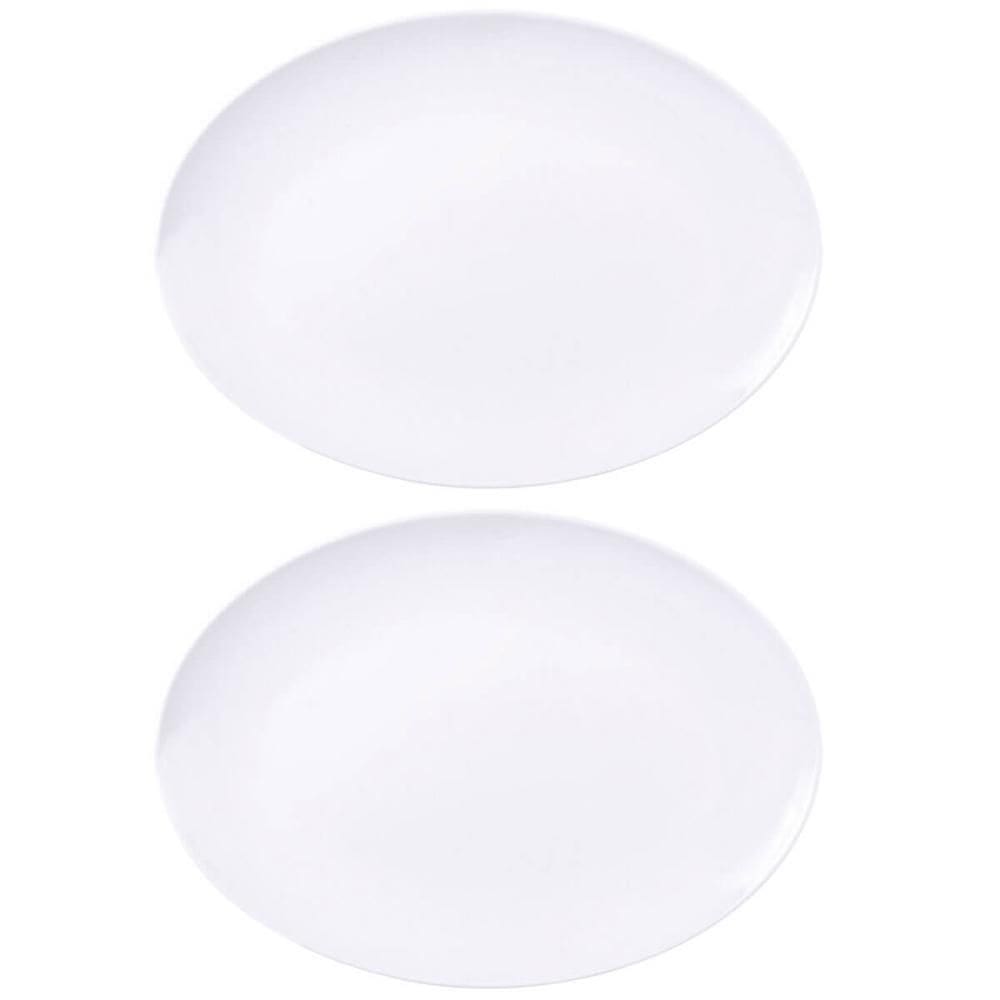 Kit 2 Travessas Oval 32x25cm Rasa Porcelana Branca Servir Salada Petiscos Aperitivos