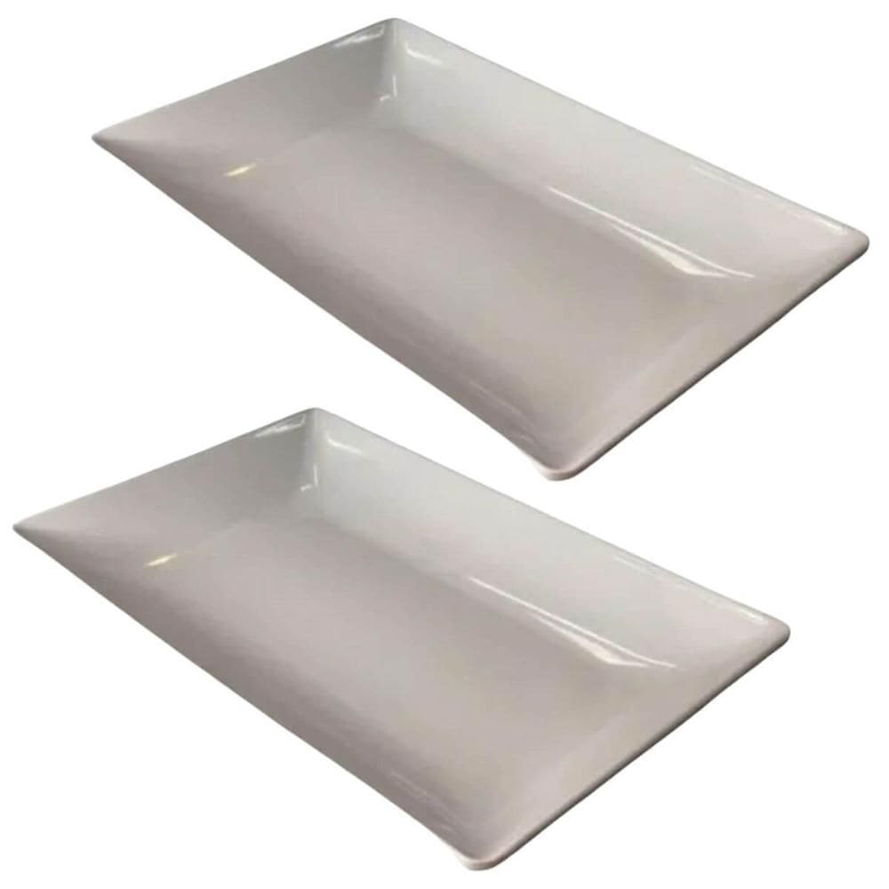 Kit 2 Travessas Melamina Branca 41x26cm Wolff Cozinha Bandeja Servir Buffet Retangular