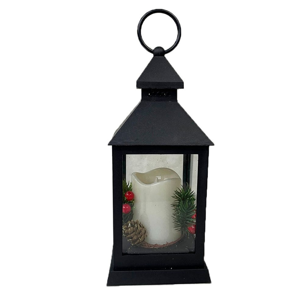 Enfeite de Natal Lampião Decorativo C/ Vela Luminária Natalina 24,5x10,5cm Preto