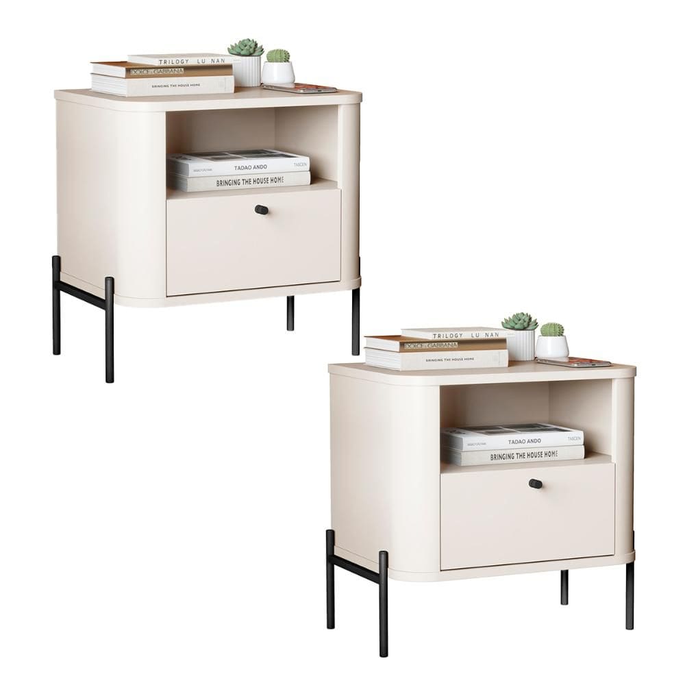 Kit 2 Mesas Cabeceira Quarto Tucupí Slim 1 Gaveta Pés Metal