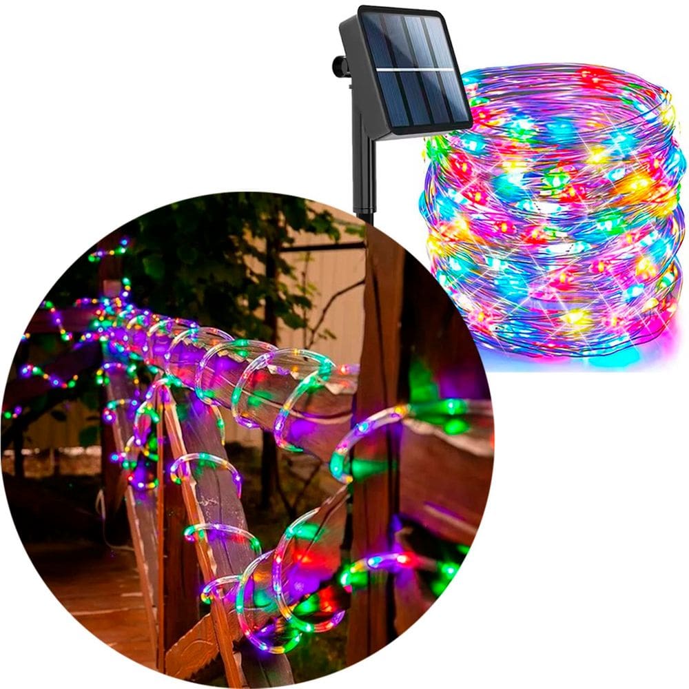 Mangueira Solar Pisca Natal 200 Lâmpadas LEDs Colorido 20M