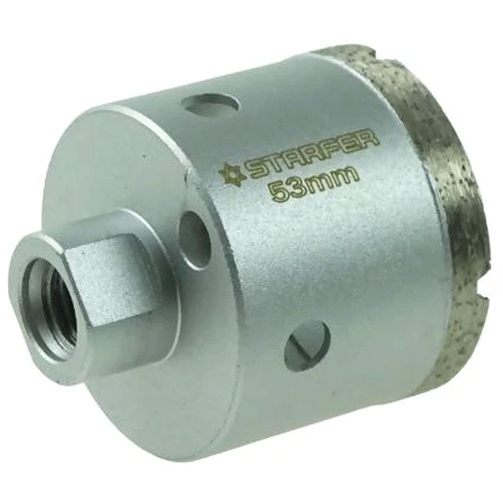 Broca Serra Copo Diamantada 53mm Rosca M14 para Esmerilhadeira Furos Limpos Telhas Tijolos Cêramica Azulejo