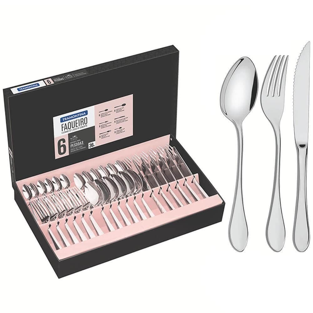 Faqueiro Tramontina Italy Aço Inox Facas para Churrasco Forjadas 6mm Alto Brilho 36 Peças 66932134
