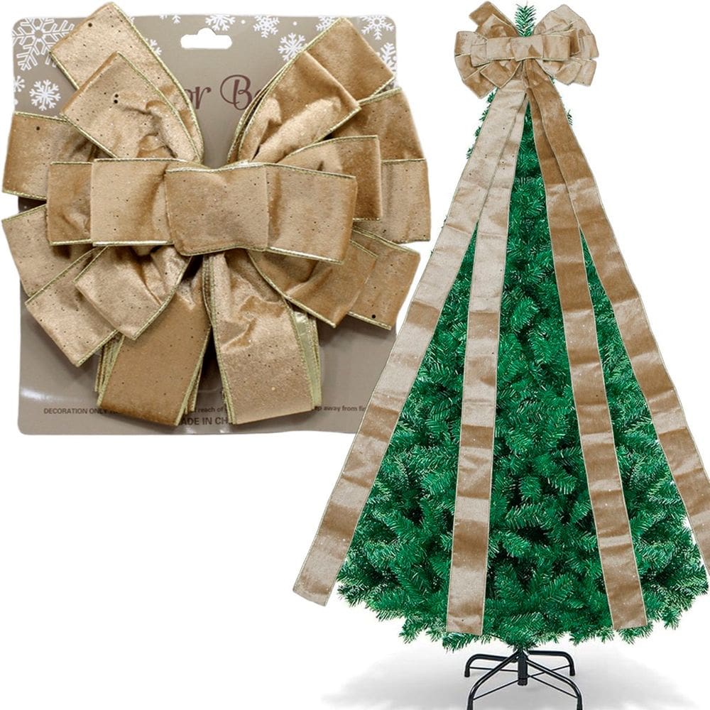 Laço Decorativo Bege Enfeite Árvore Natal Ponteira De 140cm