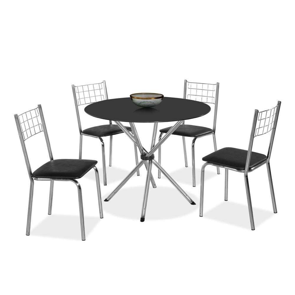 Jogo De Mesa Aço Nobre Laura Redonda 90x90cm com 4 Cadeiras