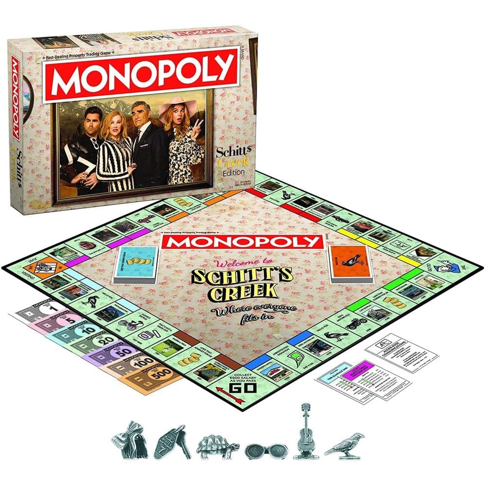 Jogo Monopoly Schitt`s Creek com Bebe Crow, guitarra de Patrick