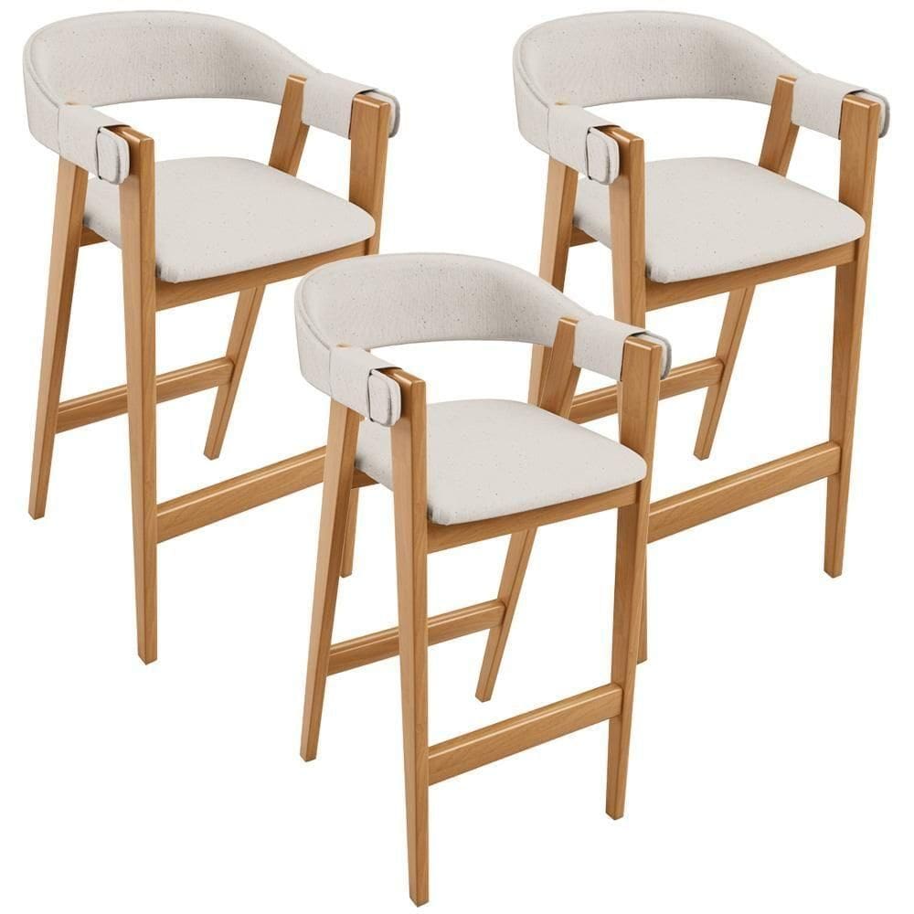 Kit 03 Banquetas Alta Bar Cozinha Sala De Jantar Bar Nadja L02 Linho Cru - Lyam Decor