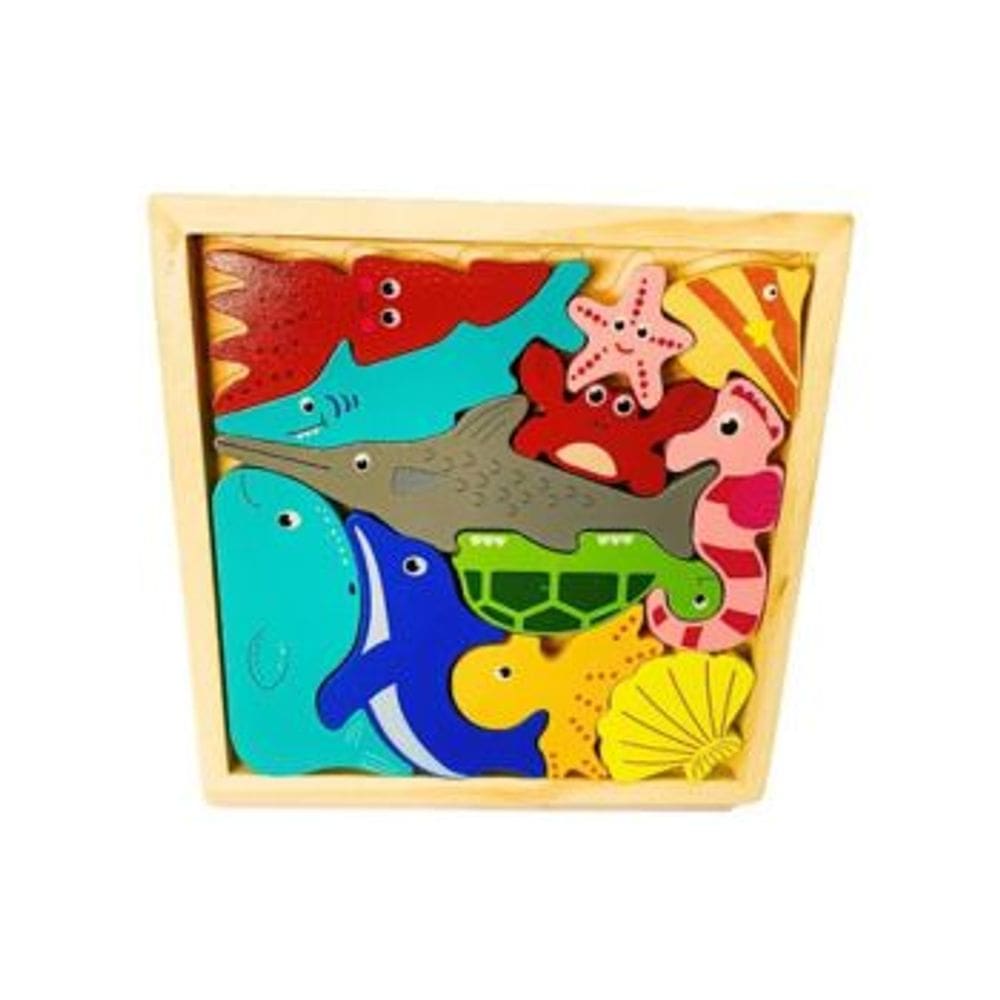 Colecione e Encaixe MDF Animais Marinhos Toymix Brinquedo Infantil de Encaixar e Empilhar