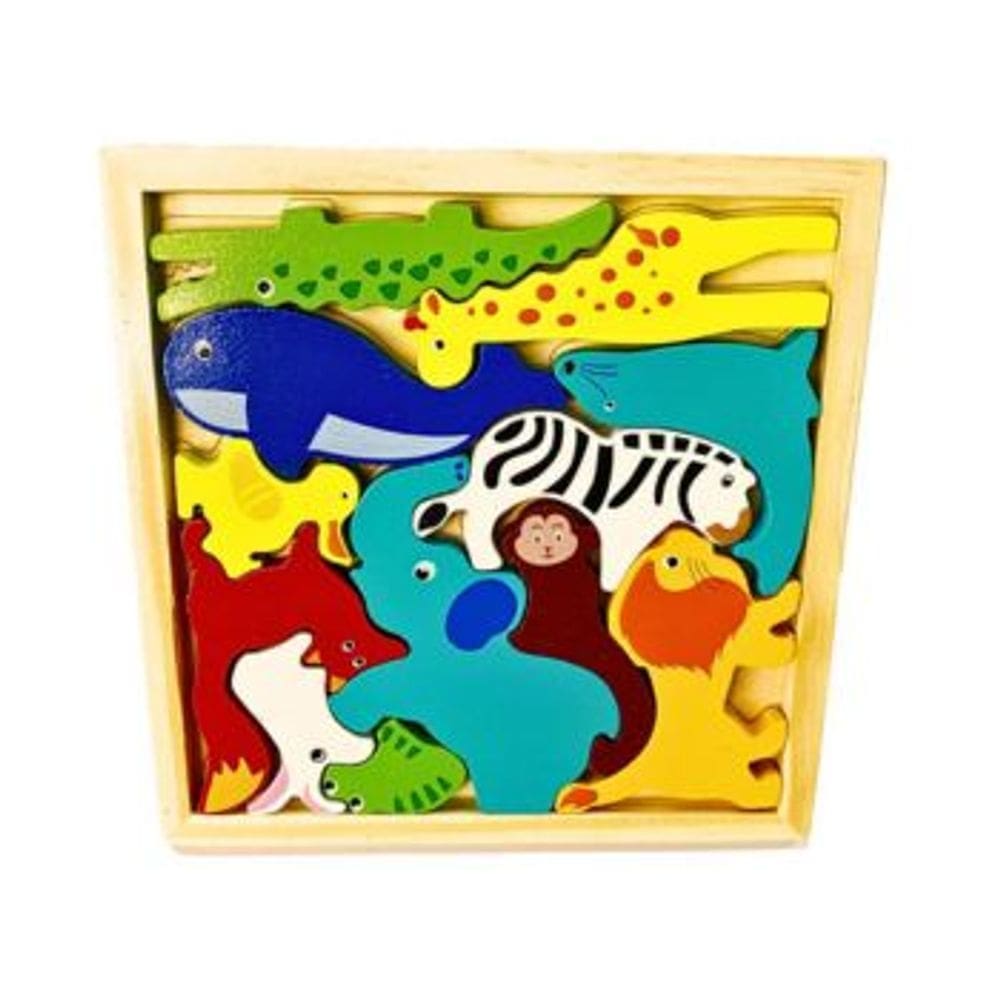 Colecione e Encaixe MDF Animais Diversos Toymix Brinquedo Infantil de Encaixar e Empilhar