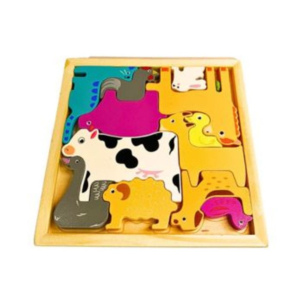 Colecione e Encaixe MDF Animais da Fazenda Toymix Brinquedo Infantil de Encaixar e Empilhar